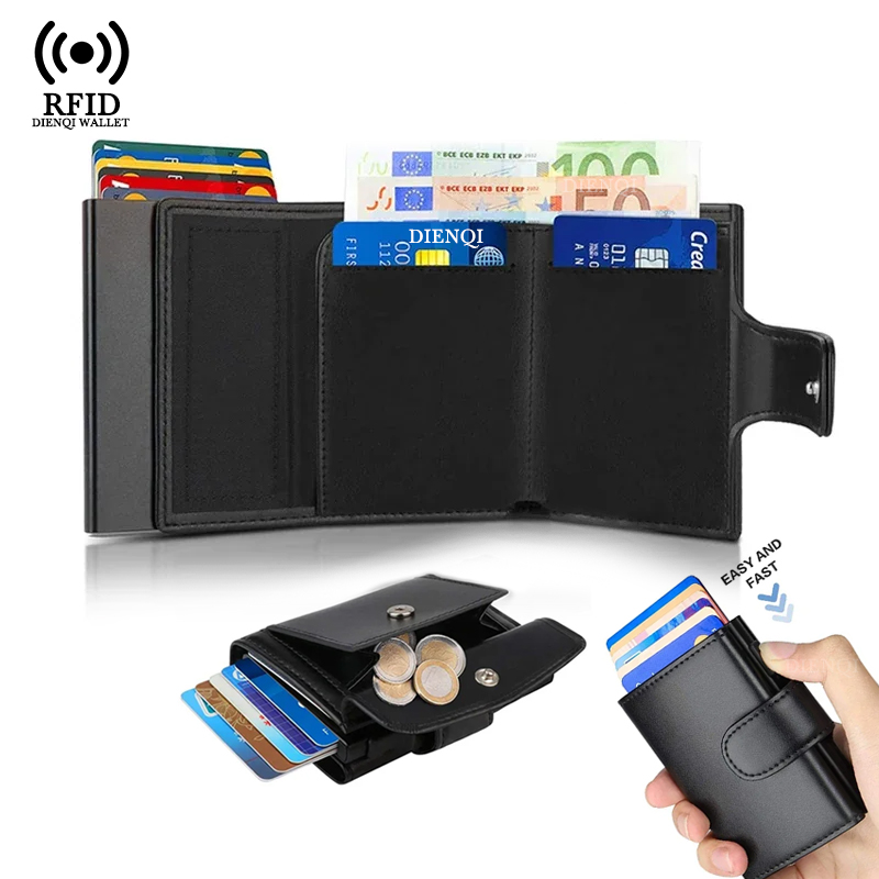 Coin Holder Men - Metalen Visitekaarthouder Rfid Creditcardhouder Zwarte Driebladige