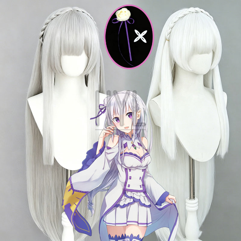 Men Accessories Look - Anime Re:Zero Emilia Cosplay Pruik Zilver