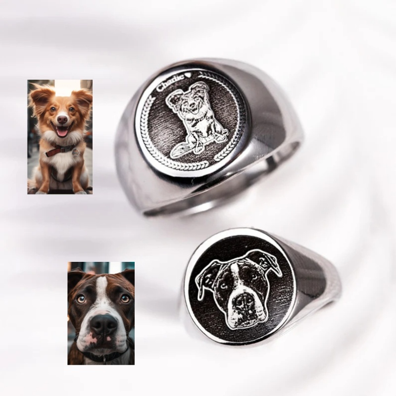 Men Accessories Photos - Aangepaste gegraveerde fotozegelring voor mannen, gepersonaliseerde