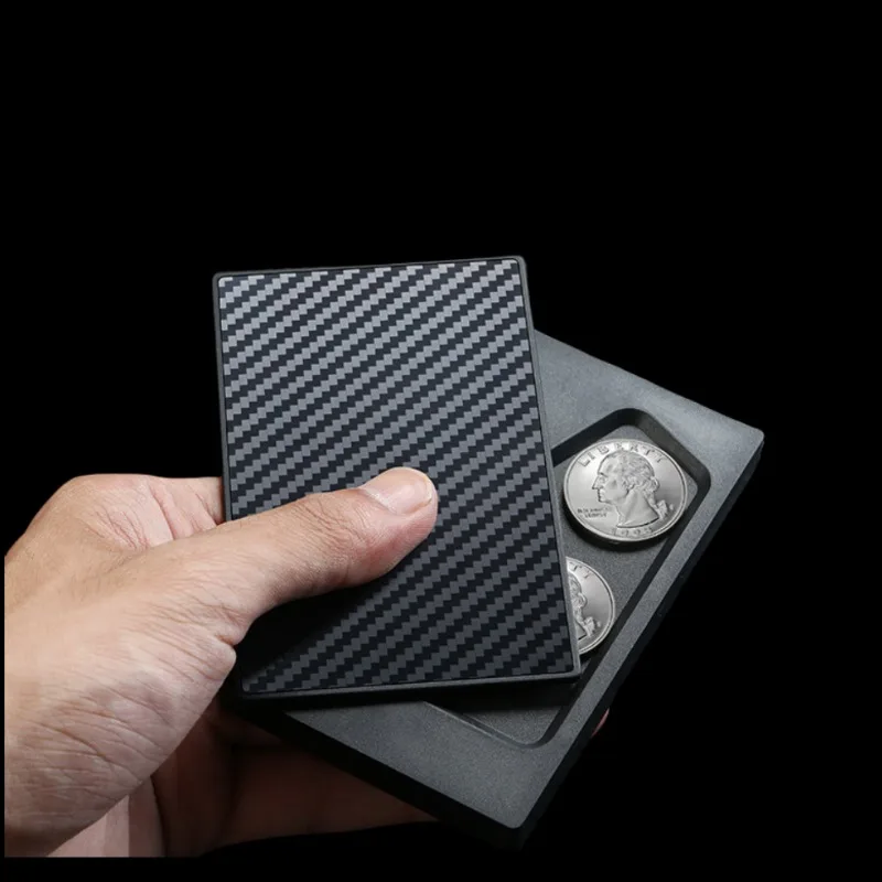 Coin Holder Men - Creditcardhouder Mannen Muntendoos Automatisch Pop-Up Koolstofvezel