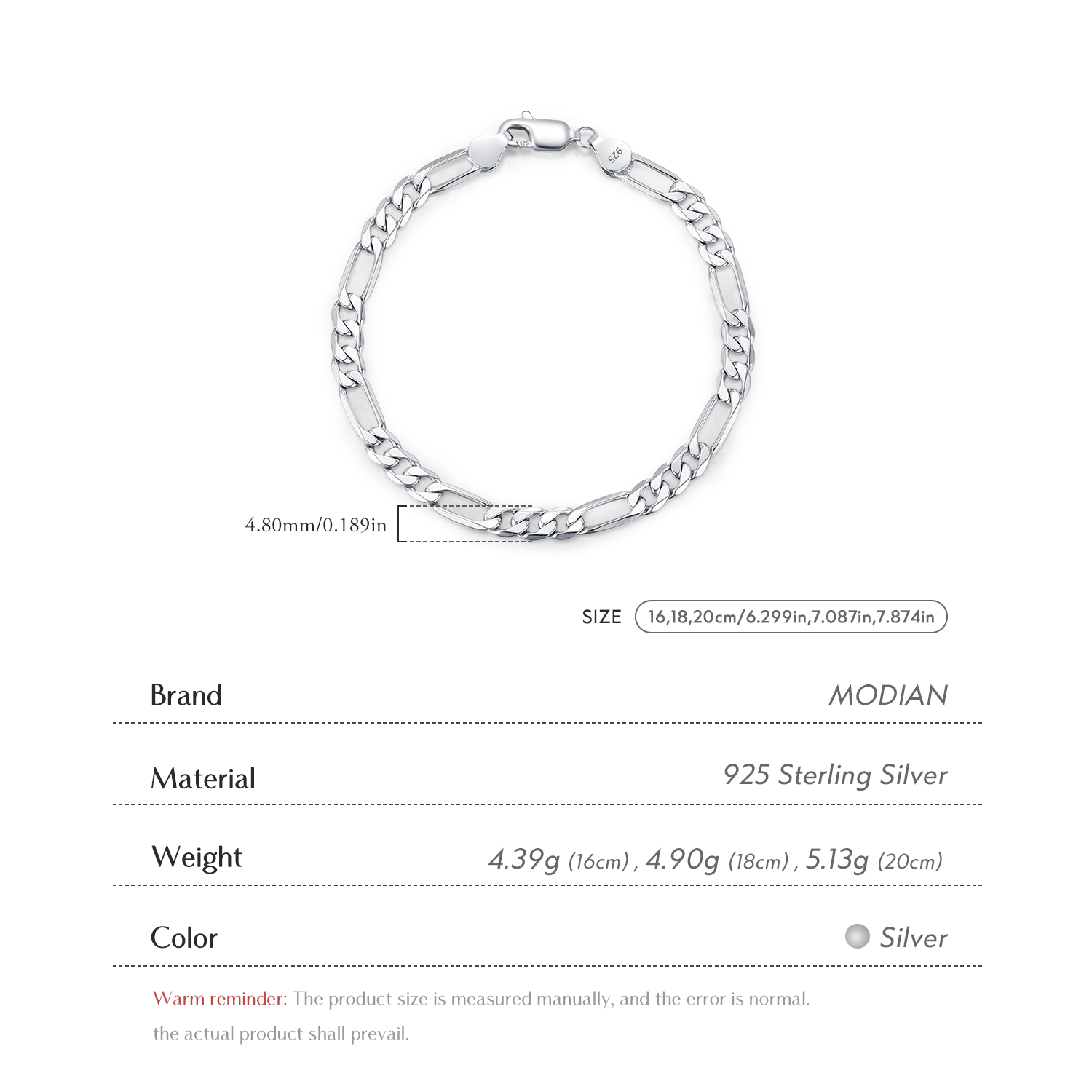 MODIAN 925 sterling zilver 3 m - Men Accessories Chain And Bracelet recensie en prijs